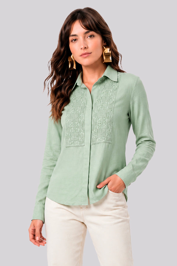 Blusa Manga Longa Com Renda