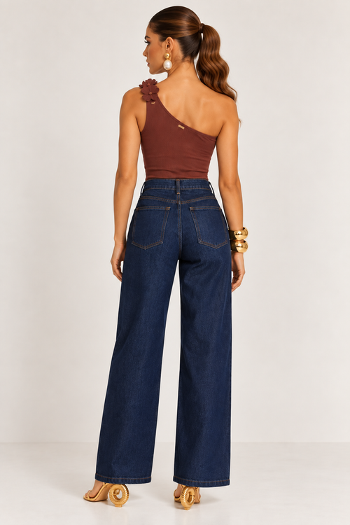 Calca Wide Leg Com Pregas