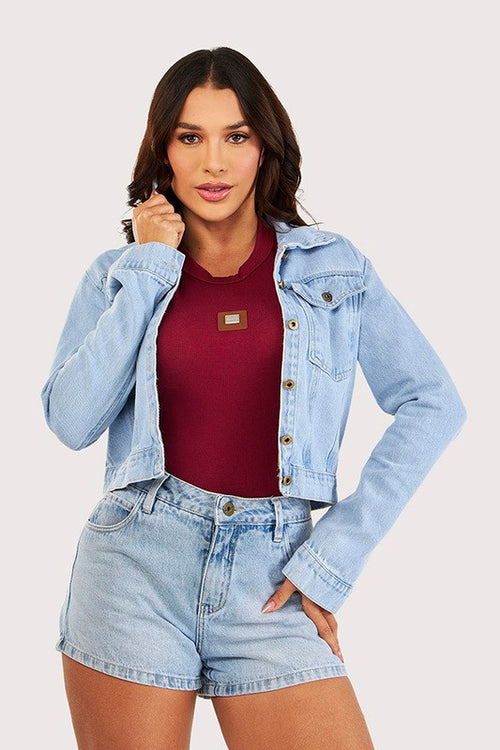 Outwear Jaqueta Cropped Com Lavagem Delave