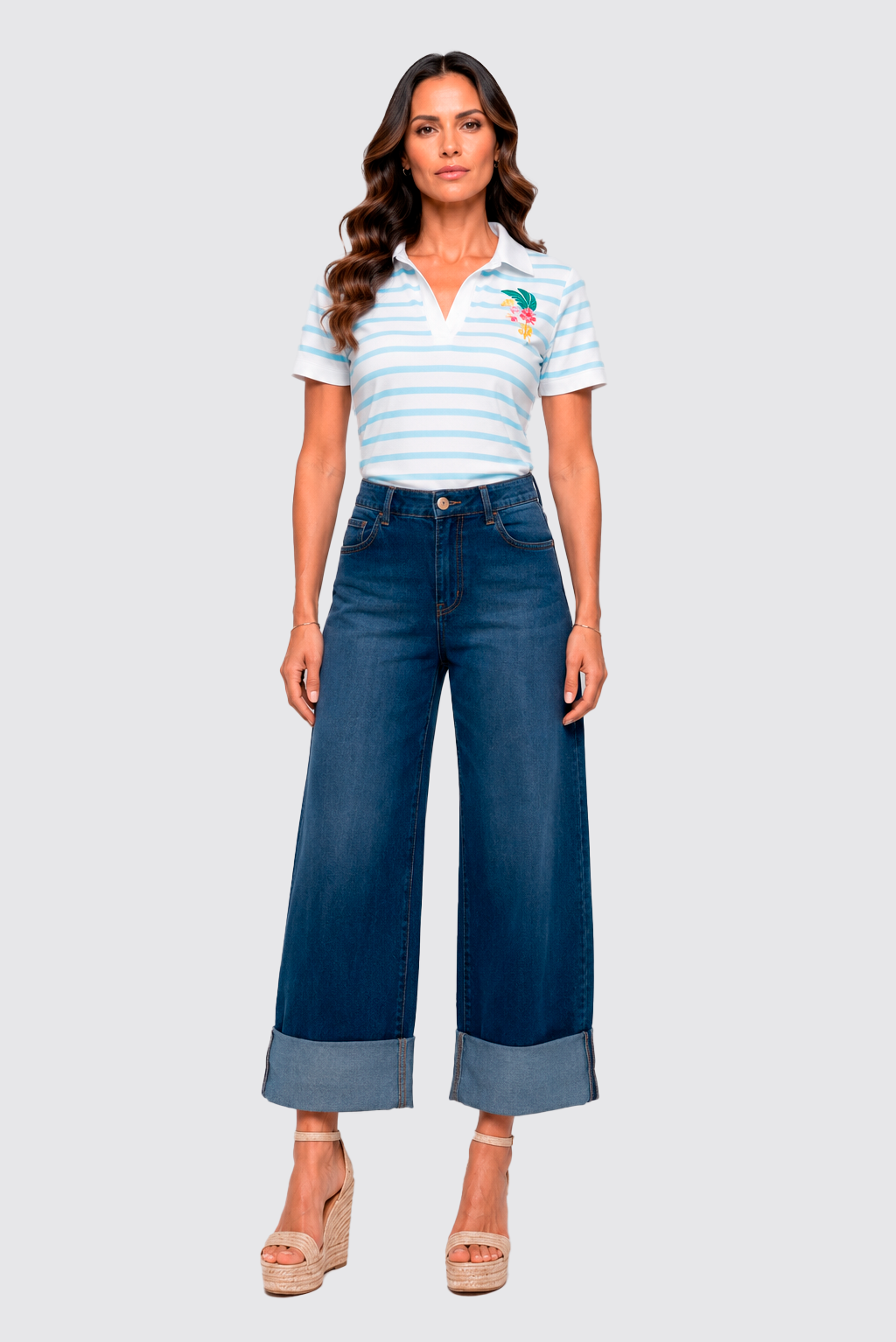 Calca Cropped Com Barra Virada