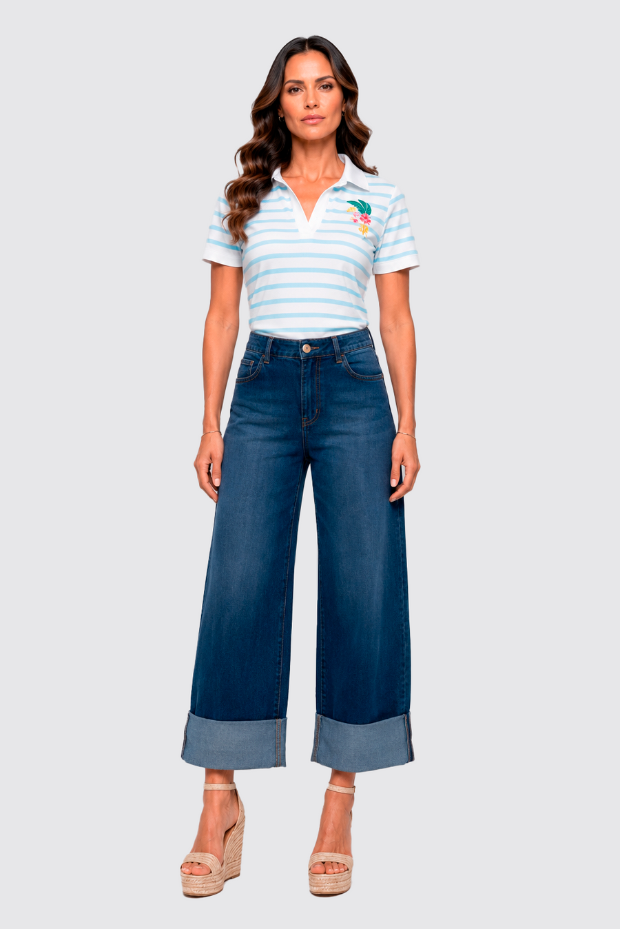 Calca Cropped Com Barra Virada