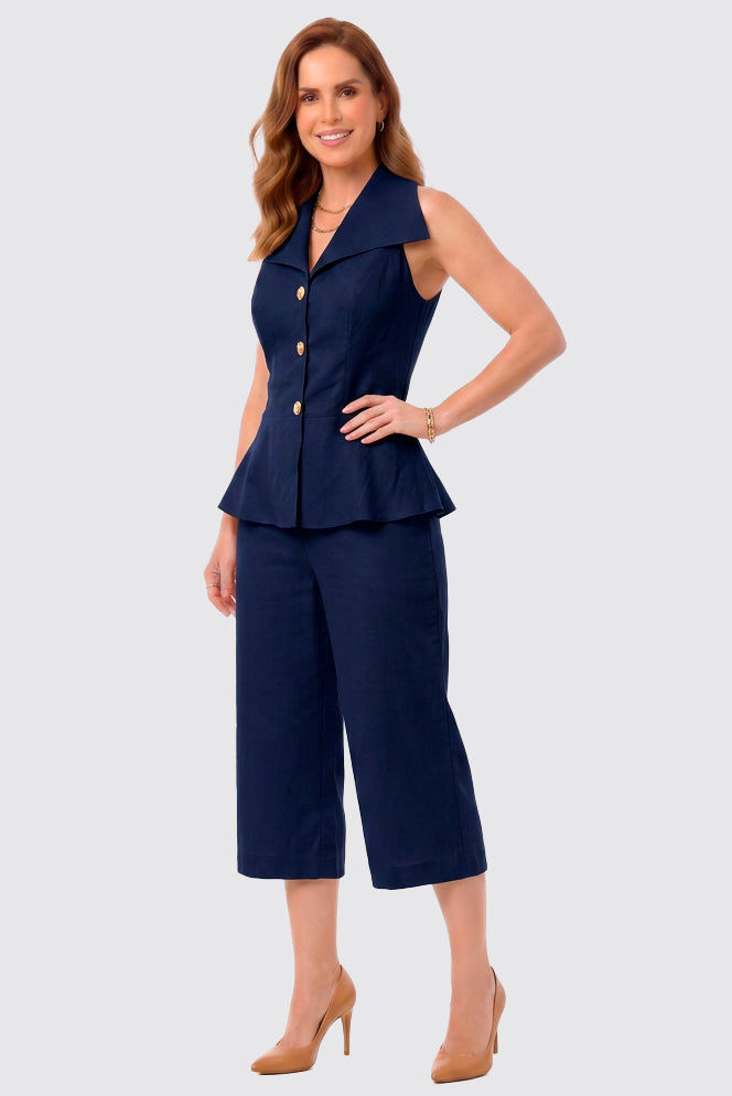 Conjunto Colete Com Peplum E Bermuda