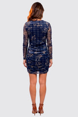 Vestido Curto Drapeado Com Manga Longa