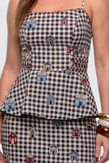 Vestido Curto Em Xadrez Com Alca Fina E Babados