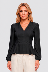 Blusa Peplum Com Manga Longa Aviamento