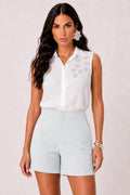 Conjunto Camisaria C Folhas Aplicadas E Bermudao